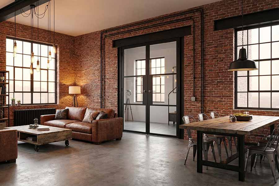 korniche-internal-aluminium-french-doors-industrial-style